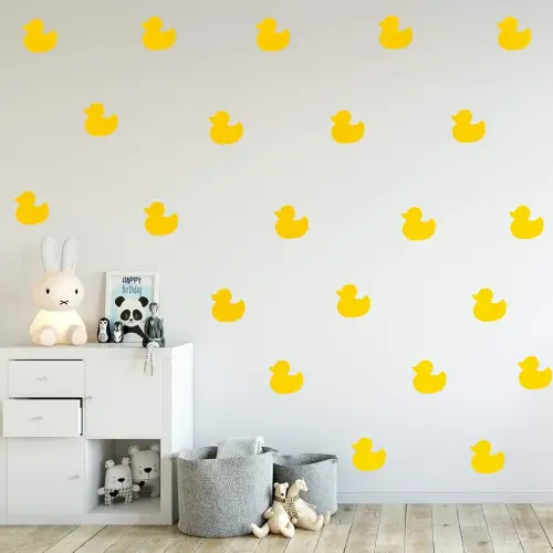 Set of 12 Vinyl Wall Art Decals - Little Ducks - 5" x 5" Each - Cute Fun Home Indoor Outdoor Bedroom Living Room Apartment Nursery - Shower Bath Time Nursery Playroom Decor (5" x 5", Yellow)