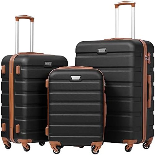 Coolife Luggage Set, Lightweight Durable Hardshell, 3 piece, Apricot Black