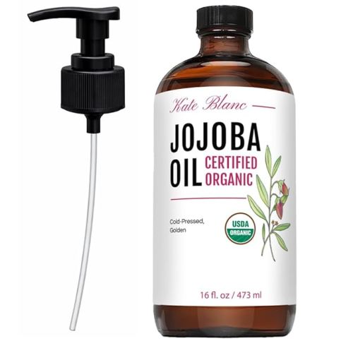 Kate Blanc Cosmetics Organic Jojoba Oil for Hair, Skin & Face (16oz, 100% Pure, Cold Pressed, Unrefined, Natural, Hexane Free, Glass Bottle)
