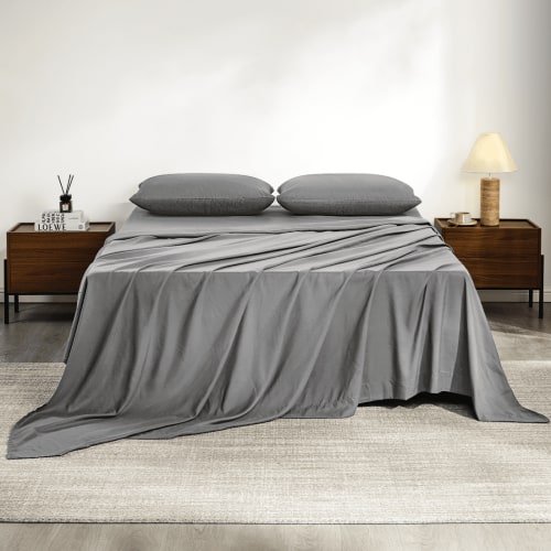 Full Size Bed Sheets,Z-hom 4 Piece Cooling Sheets 14” Deep Pocket Sheet & Pillowcase Sets Soft Microfiber Luxury Bedding Fitted Sheet Water Washed,Dark Gray