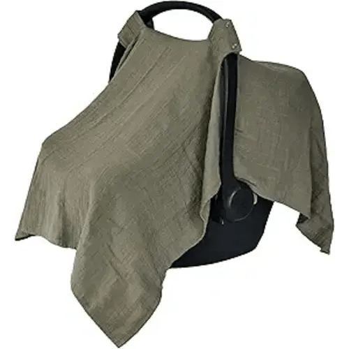 Car Seat Cover Baby - Organic Muslin Cotton - Carseat Canopy - 43" x 32" - Sage Green