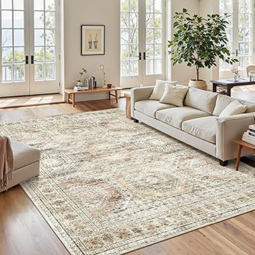 6x9 Area Rug for Living Room Washable 6x9 Non-Slip Modern Rugs for Bedroom Dinning Room Ultra-Thin Indoor Brown Pink