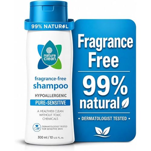 Nature Clean Pure Sensitive Shampoo, Hypoallergenic, Fragrance Free, Sensitive, Dermatologist Tested, 300 ml,10 Oz