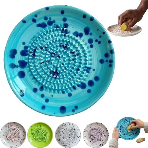 Premium Ceramic Garlic Grater Plate,Exquisitely Handcrafted Ginger Grater Plate,Modern Design Multipurpose Grinder Plates Burnishing Machine for Fruits Vegetables Ginger Garlic Onion (Blue)