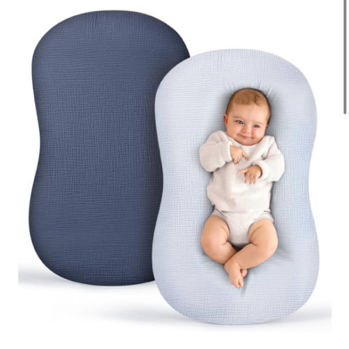 Termichy Baby Lounger Covers Muslin: Soft and Breathable Slipcover for Snuggle Me Lounger - Machine Washable & Zipper-Free for Safe Daily Use - Navy & Blue for Boys