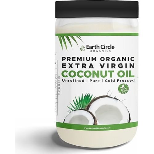 Earth Circle Organics Premium Ultra Pure Extra Virgin Organic Coconut Oil, Cold Pressed, Baking, Smoothies, Skin & Hair Care, Gluten-Free, Keto & Paleo Friendly (32 Ounce Unrefined)