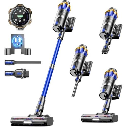 Cordless Vacuum Cleaner, Upgraded 580W 48KPA 65Mins Cordless Stick Vacuum Cleaner with Self-Standing and Touch Screen, Anti-tangle Wireless Vacumm, Vacuum Cleaners for Home/Pet Hair/Carpets/Floors