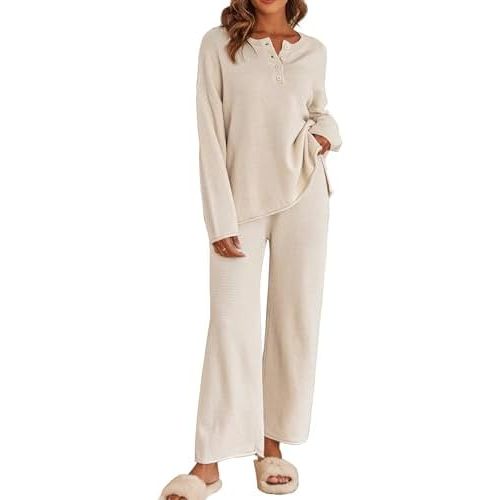 Ekouaer Pajama Set for Women 2 Piece Winter Matching Outfits Soft Knit Loungewear Sweater Sets
