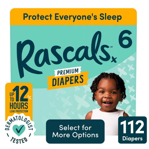 Rascal + Friends Premium Size 6 Diapers, 112 Count - Chlorine, Latex, Fragrance-Free