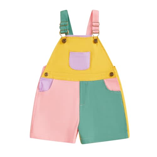 Toddler Boy Girl Overalls Colorful Patchwork Romper Suspender Overall Shorts Summer Adjustable Strap Short Bib Pants