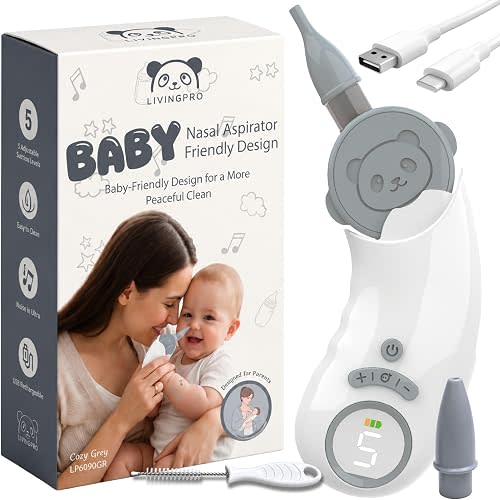Electric Nasal Aspirator for Baby – Nose Sucker with Toddler Friendly Design, 5 Suction Levels up to 70kPa, Soothing LED & Music, Removable Lid, IPX7 Waterproof, USB-C Rechargeable