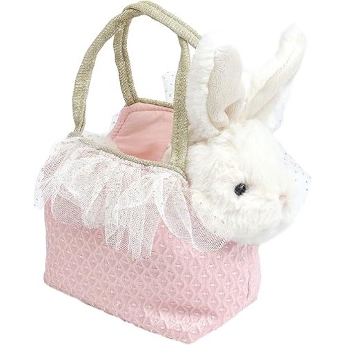 MON AMI Magnolia Bunny Plush Toy & Purse, Rabbit Stuffed Animal Toy with Pet Carrier Set, Stuffed Animal Bag for Little Girls & Toddlers