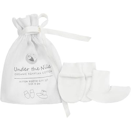 Under The Nile Organic Cotton Mitten and Bootie Gift Set in a Gift Bag, 0 to 3 Months