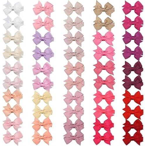 CÉLLOT 50PCS 2inch Baby Hair Clips - Fully Lined Tiny Baby Hair Bows Alligator Clips for Girls Infants Toddlers 25 Colors in Pairs