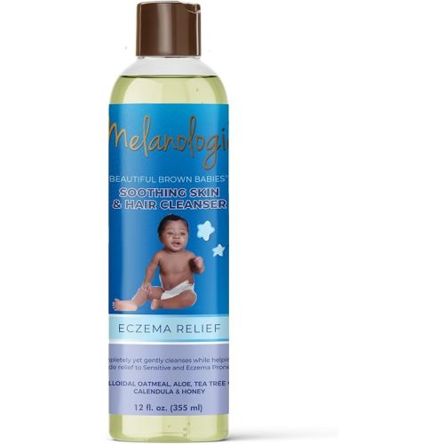 Melanologie Beautiful Brown Babies Soothing Skin & Hair Cleanser, Sulfate-, Paraben-, Phthalate- & Dye-Free, Fragrance Free, Hypoallergenic Wash, Eczema Relief 12 oz