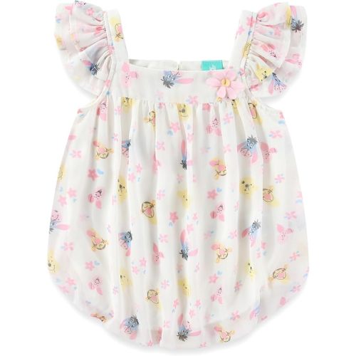 Disney Winnie the Pooh Minnie Mouse Baby Girls All Over Print Chiffon Bubble Romper for Newborn and Infant