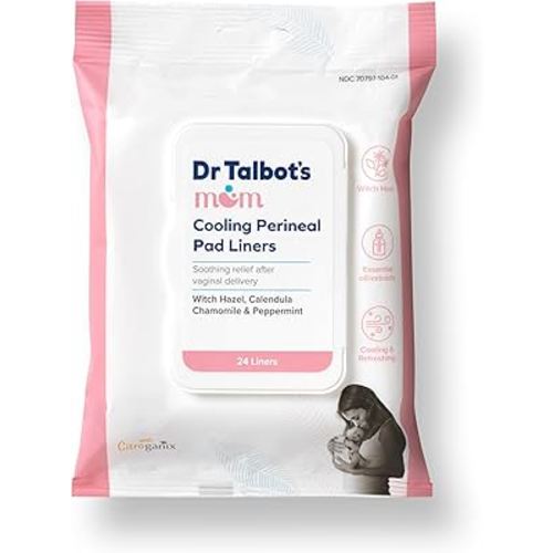 Dr. Talbot's Mom Postpartum Perineal Pad Liners - Instant Cooling Witch Hazel Pad Liners for Postpartum Care - 24 Count