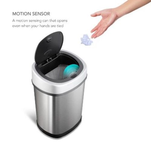 Nine Stars 3.2gal/12L Motion Sensor Trash Can Dark Silver: Stainless Steel, Hands-Free, Quiet Closing, Kitchen & Bathroom Use