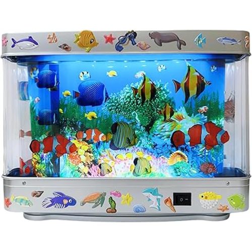 Fake Fish Tank Lamp - Moving Aquarium Night Light with Virtual Ocean Effect, 80s Retro Design for Adult Relaxation, Artificial Aquarium Decorative Lamp for Kids' Room and Cat Owners(US Plug)