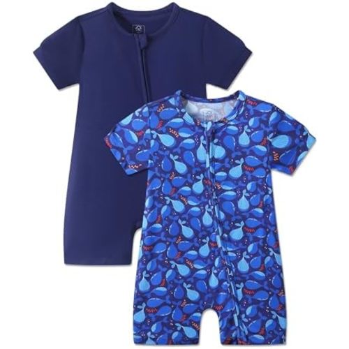 JunNeng 2pcs Baby Boy Footless Sleeper,Rayon from Bamboo Romper with 2 Way Zipper Short Sleeve Infant Summer Outfit