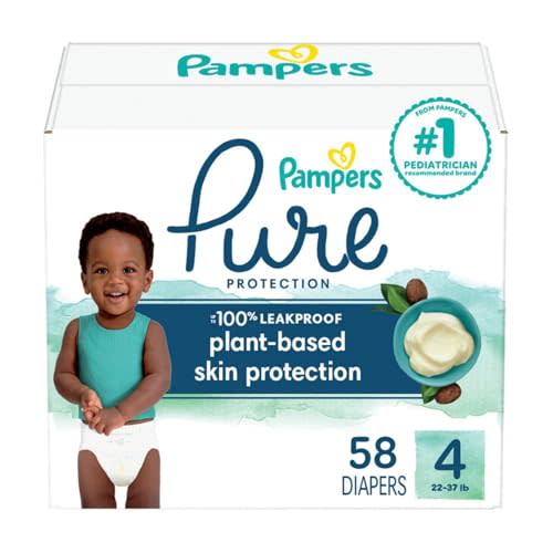 Pampers Pure Protection Diapers - Size 4, 58 Count, Hypoallergenic Premium Disposable Baby Diapers