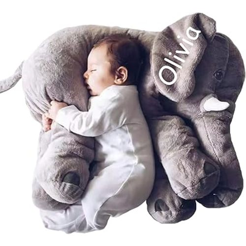 Personalized Giant Plush Elephant Pillow Customized Birth Statistics Announcement Name Year Embroidered Animal Doll 16 Inch 24 Inch Suitable for Boys Girls Christmas Birthday Gift