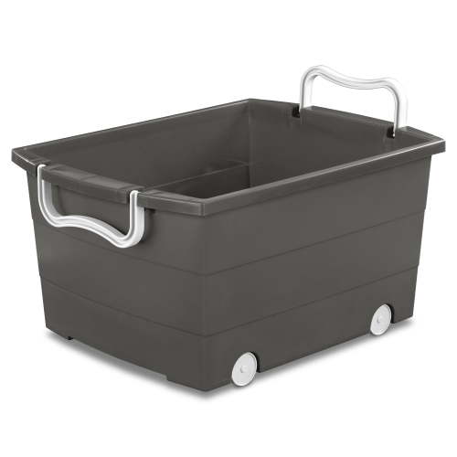 Mainstays Kids Large Gray Plastic Rolling Stackable Toy Storage Basket with Handles