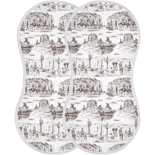 Cowboys Baby Muslin Burp Cloths Set of 2 Southwest Cowboy Muslin Washcloths Western Desert Milk Spit Up Rags Soft Newborn Towel Burp Cloth Bib for Unisex Boys and Girls, 22 x 11 Inch