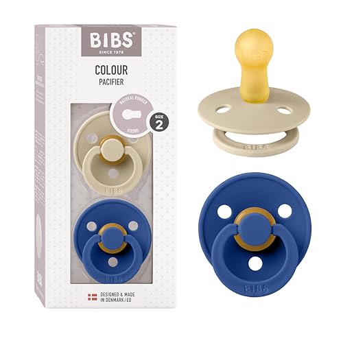 Bibs Colour Pacifier 2-Pack | BPA Free Soother, Round Nipple. Natural Rubber Latex,