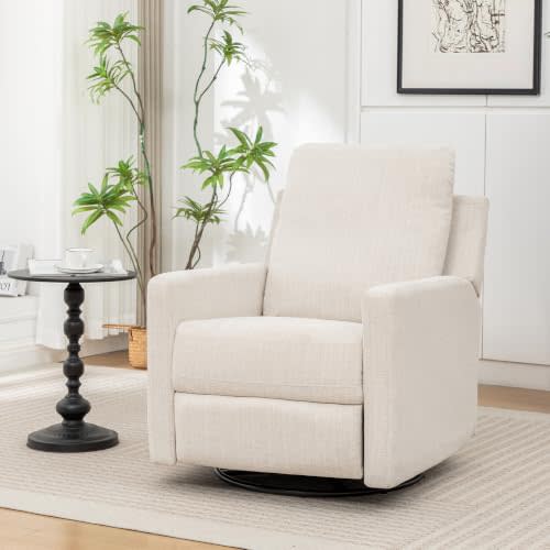 MINCETA Glider Recliner Chairs, Nursery Rocking Chairs, Beige | 360° Swivel Rocking Chairs with Metal Base, High Back Rocking Chair for Living Room