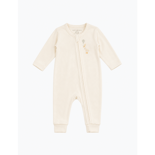 Pima Embroidered Footless Sleeper in Goose