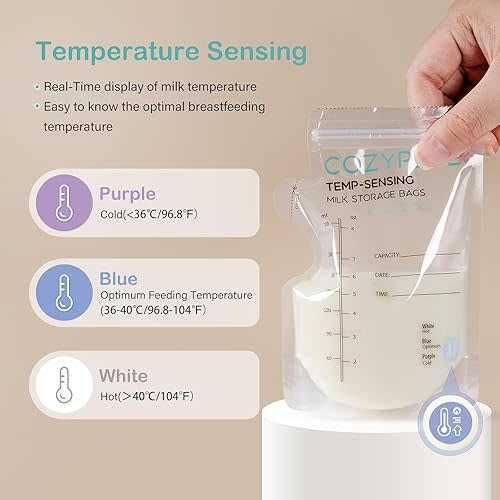 Breastmilk Storage Bags, 8OZ Breast Milk Storing Bag with Pour Spout, Temperature-Sensing Color Change Milk Bag for Convenient Breastfeeding, No Leak Presterilized for Freezer