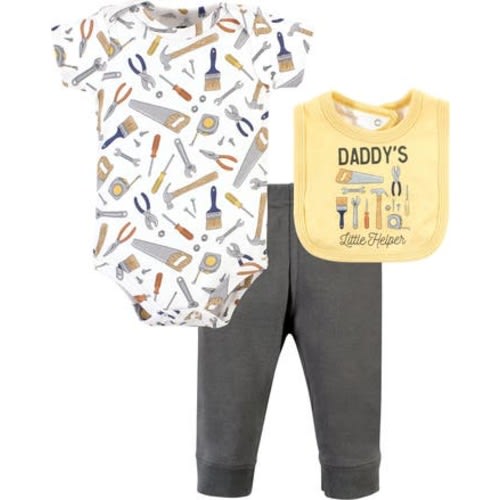 Cotton Bodysuit, Pant and Bib Set, 6-9M