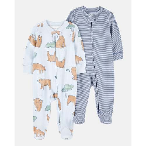9 month - Baby Boy 2-Pack 2-Way Zip Cotton Sleep & Play Pajamas - Blue