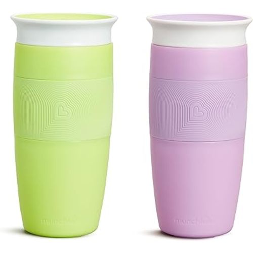 Munchkin Sippy Cup for Toddlers, Miracle 360 Cup, 14 Ounce, 2 Pack, Green/Purple