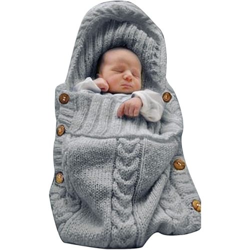 XMWEALTHY Newborn Baby Wrap Swaddle Blanket Knit Sleeping Bag Receiving Blankets Stroller Wrap for Baby Dark Grey 0-6 Month