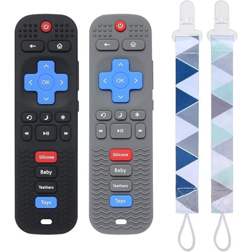 Amazon.com : Eascrozn 2 Pack Silicone Baby Teething Toys, Remote Control Shape Teething Toys for Babies 6-12 Months, BPA Free, Soft and Textured Teether Relief Soothe Gums Baby Chew Toys : Baby