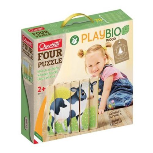 Quercetti Mix-n-match Wood Puzzle, Baby Farm Animals