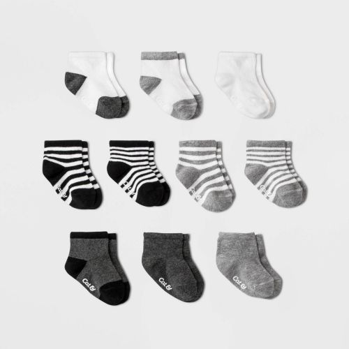 Baby Boys' 10pk Ankle Socks - Cat & Jack™ Black/Gray