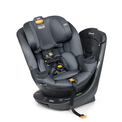 Chicco Fit360 ClearTex Rotating Convertible Car Seat with 360 Degree Rotation for Rear-Facing and Forward-Facing, LeverLock Self-Tensioning Lock System, Carbon/Grey