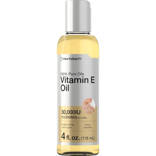 Horbäach Vitamin E Oil For Skin and Face | 4 fl oz | 100% Pure Oils | Moisturizing Skin Care | Non-GMO, Vegetarian | Lemon Scented