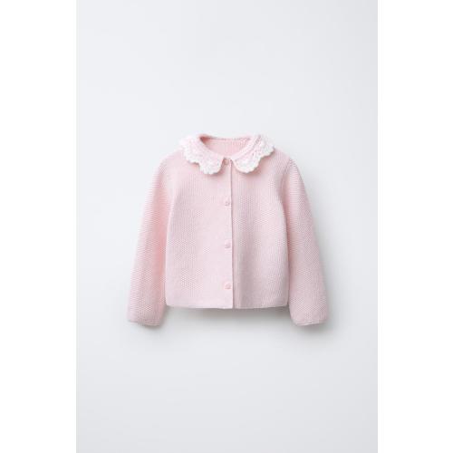 CROCHET COLLAR CARDIGAN - Chalk pink | ZARA United States