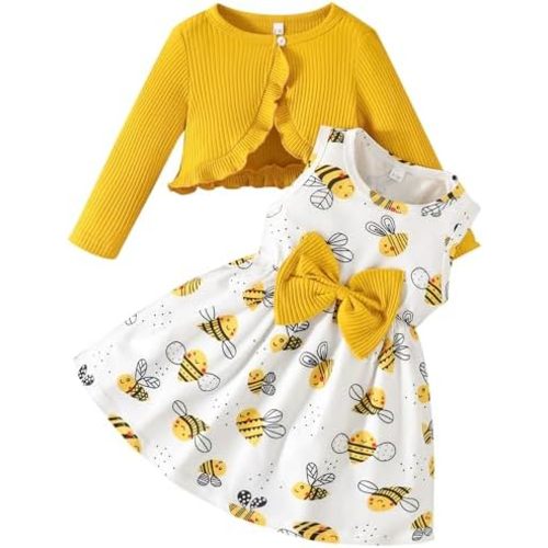 Rosibel Toddler Baby Girls Dress and Cotton Cardigan Set for 6M-3T
