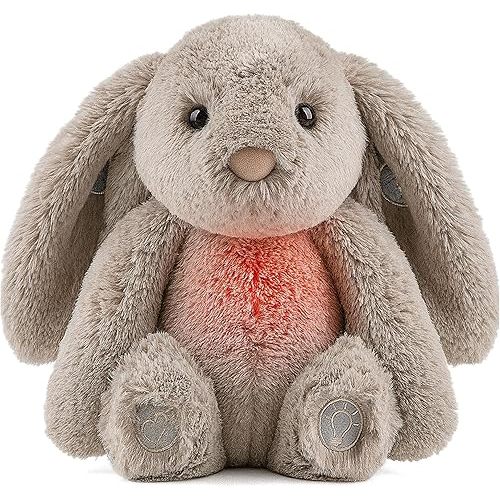Gemma Joy Baby Sleep Soother Bunny for Baby – Cry Activated Heartbeat Stuffed Animal – Rechargeable Crib Soother with White Noise, Shush, Lullabies & Night Light – Newborn Essentials Must Haves