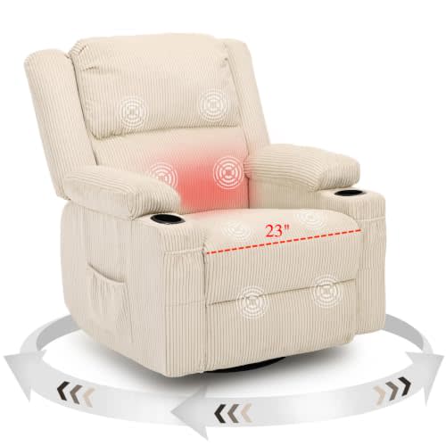 Manual 360° Swivel Rocker Recliner, Nursery Glider Heat Vibration,Beige | Manual 360° Swivel Rocker Recliner with Lumbar Heat & Vibration, Ideal Nursery Glider for Nursing, Reading & Relaxation