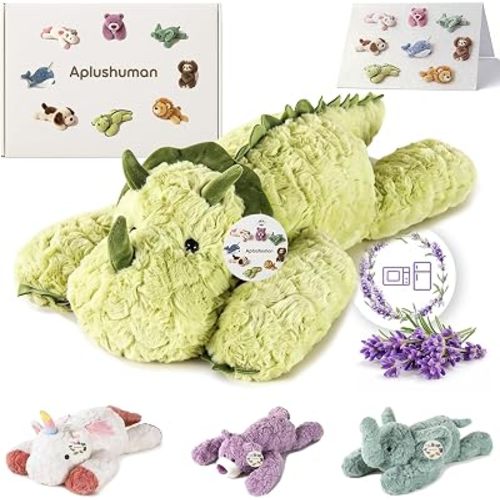 1.8 LB Triceratops Weighted Stuffed Animal | Microwavable Heatable & Coolable Heating Pad with Tourmaline Beads & Lavender | Long Lasting Cozy Warmth Plush Toy | Includes Gift Box & Greeting Card