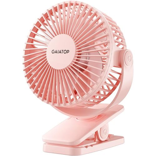 Gaiatop Portable Clip on Fan Battery Operated, Small Powerful 3 Speed Quiet 360° Rotate, USB Rechargeable Mini Personal Cooling Fan for Desk Table Home Office Stroller Camping Women Gifts Pink