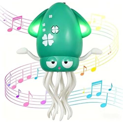 Dancing Octopus Baby Toy - Electric Crawling Octopus Tummy Time Toy - USB Rechargeable Dancing Musical Squid Toys with Lights, Birthday Gifts for 3 4 5 6 Year Old Boys Girls, Funny Desk Decor (Green)