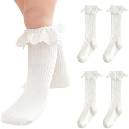 Infant Frilly Baby Girls Knee High Socks Newborn Thigh Lace Ruffle Long Socks Toddler Tights Stockings 6-12 Months