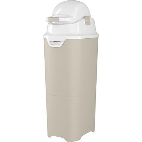 Foundations Tall Diaper Pail with Airtight Lid, Durable & Odorless Diaper Disposal, Large Capacity, Holds up to 60 Newborn Diapers, Refill with Any Bags, Sand